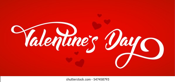 Vector illustration. Hand drawn elegant modern brush lettering of  Valentines Day isolated on red background.