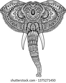 Vector illustration hand drawn of elephant zen tangle of Abstract indian life symbol elephant in zentangle style, for doodle coloring page. 