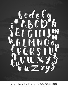 Vector illustration: Hand Drawn English grunge alphabet letters on chalkboard background.