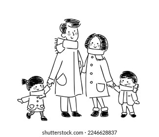 Vector illustration of a hand drawn family.