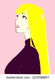 vector illustration hand drawn of fan art comic or weeb toon beautiful girl blonde hair.