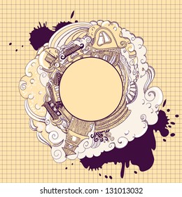 Vector illustration of the hand drawn fantasy city scape with space for your text