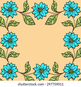 Vector illustration  with hand drawn fantasy plants and flowers, pattern can be used for stylish card or invitation