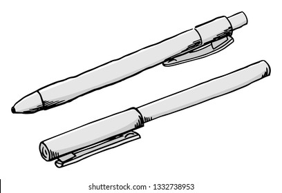vector illustration of a hand drawn felt tip pen and a ballpoint pen