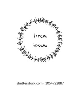 Vector illustration of hand drawn field horsetail wreath. Beautiful floral design elements,  ink drawing.