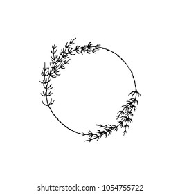 Vector illustration of hand drawn field horsetail wreath. Beautiful floral design elements,  ink drawing.