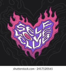 Vector illustration of hand drawn fire heart - self love club