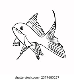 Vector illustration hand drawn fish silhouette, line art