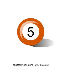 Vector illustration of a hand drawn five ball, icon on a transparent background.
Billiards ball, vector illustration of a orange 5 ball icon. Billiards, Snooker, Indoor Club Games , Recreational Activ