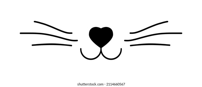 Vector illustration of hand drawn flat cartoon cat face nose on white background.
