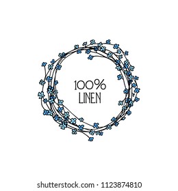 Vector illustration of hand drawn flax wreath. Vector emblem of linen fabric. Ink drawing, graphic style, beautiful design element
