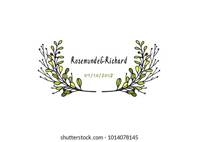 Vector illustration of hand drawn floral wreath. Beautiful floral design elements, perfect for wedding announcements and invitations