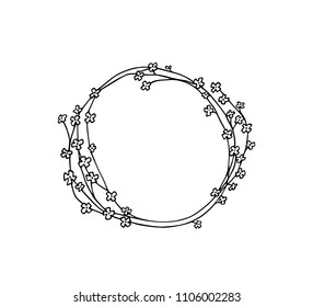 Vector illustration of hand drawn floral wreath. Ink drawing, graphic style, beautiful wedding design element