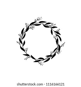 Vector illustration of hand drawn floral wreath. Ink drawing, graphic style, beautiful wedding design element