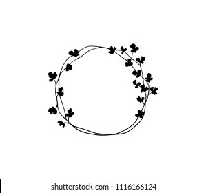 Vector illustration of hand drawn floral wreath. Ink drawing, graphic style, beautiful wedding design element
