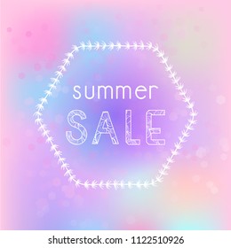 Vector illustration with hand drawn floral frame, abstract background and patterned inscription Summer Sale.