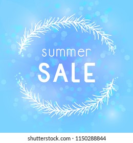 Vector illustration with hand drawn floral frame, abstract background and inscription Summer Sale.