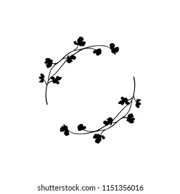 Vector illustration of hand drawn floral wreath. Ink drawing, graphic style, beautiful wedding design element