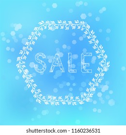 Vector illustration with hand drawn floral frame, abstract background and patterned inscription Sale.