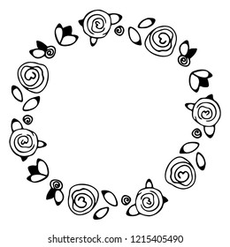 Vector illustration of hand drawn floral wreath. Ink drawing, graphic style, beautiful wedding design element