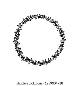 Vector illustration of hand drawn floral wreath. Ink drawing, graphic style, beautiful wedding design element