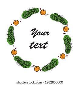 Vector illustration of hand drawn floral wreath. Print.