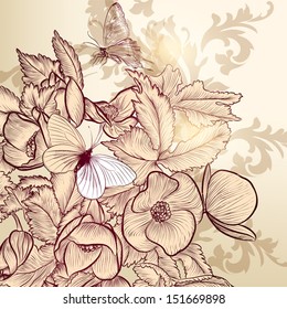 Vector illustration with hand drawn  floral pattern for design