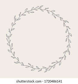 Vector illustration of hand drawn floral wreath. Ink drawing. Graphic style beautiful wedding design element. 