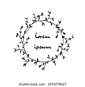 Vector illustration of hand drawn floral wreath. Ink drawing, wild nature elements, graphic style. Beautiful wedding or greetings design element