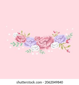 Vector illustration of a hand drawn floral head wreath isolated on a pink