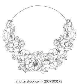 Vector illustration of hand drawn floral wreath.  graphic style, beautiful wedding design element