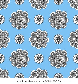 Vector illustration, hand drawn floral seamless pattern. For wallpaper, pattern fills, greeting cards, webpage backgrounds, wrapping paper and textile or fabric