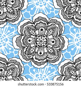 Vector illustration, hand drawn floral seamless pattern. For wallpaper, pattern fills, greeting cards, webpage backgrounds, wrapping paper and textile or fabric
