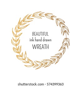 Vector illustration with hand drawn floral wreath on white background, can use for greeting, post cards, template
