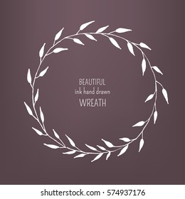 Vector illustration with hand drawn floral wreath on purple background, can use for greeting, post cards, template