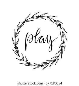 Vector illustration with hand drawn floral wreath on white background, can use for greeting, post cards, template