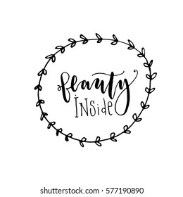 Vector illustration with hand drawn floral wreath on white background, can use for greeting, post cards, template