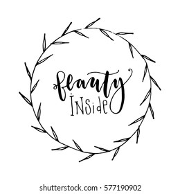 Vector illustration with hand drawn floral wreath on white background, can use for greeting, post cards, template