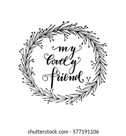 Vector illustration with hand drawn floral wreath on white background, can use for greeting, post cards, template