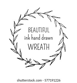 Vector illustration with hand drawn floral wreath on white background, can use for greeting, post cards, template