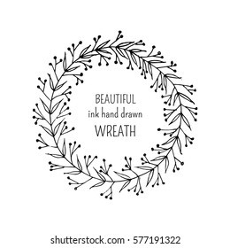Vector illustration with hand drawn floral wreath on white background, can use for greeting, post cards, template
