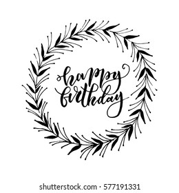 Vector illustration with hand drawn floral wreath on white background, can use for birthday greeting, post cards, template