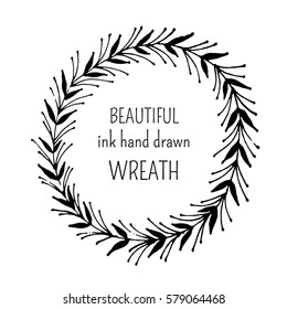 Vector illustration with hand drawn floral wreath on white background, can use for greeting, post cards, template