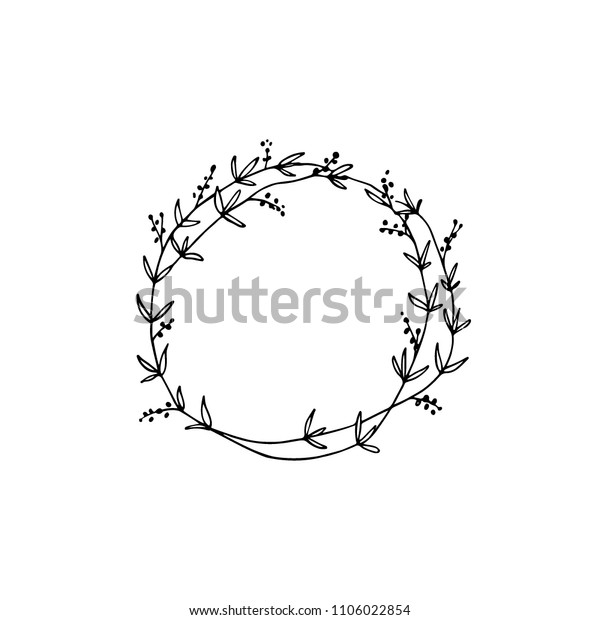 Vector Illustration Hand Drawn Floral Wreath Stock Vector