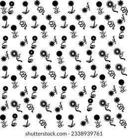 Ilustración vectorial del shilouet de la flor dibujada a mano. Conjunto de marco floral de doodle corto