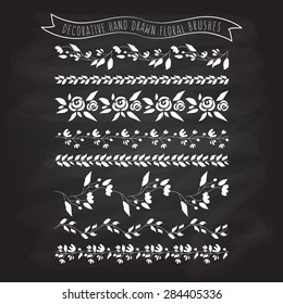 vector illustration of hand drawn flower and floral brushes in flat linear design style on textured background as a template for invitations, personal cards, prints, decorations, patterns. 