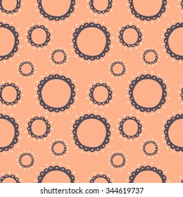 vector illustration of hand drawn flower pattern with dark purple  petals on coral background