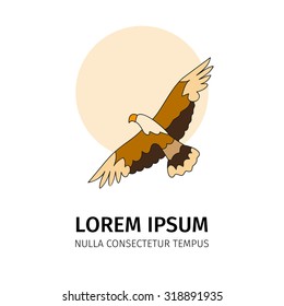 Vector illustration with hand drawn flying eagle. Design element.