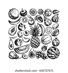 Vector illustration of hand drawn fruit, Vegetarian, healthy food illustration. Beautiful design elements, charcoal drawing