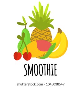 Vector illustration of hand drawn fruits composition with text Smoothie for poster, print, label, shop decoration